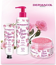 Парфумерія, косметика Набір - Dermacol Rose Flower Care Set (h/cr/30ml + l/soap/250ml + b/scrub/200g)