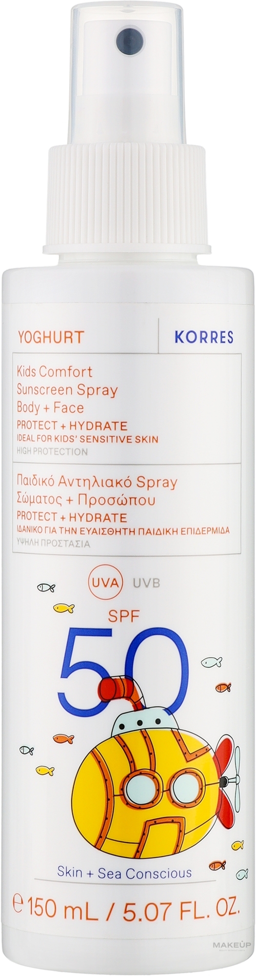 Солнцезащитный спрей для детей - Korres Yoghurt Kids Comfort Sunscreen Spray Spf50  — фото 150ml