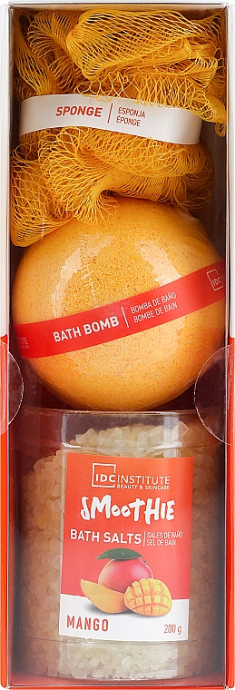 Набор - IDC Institute Smoothie Mango Set (bath/ball/140g + sponge/1pcs + salt/200g) — фото N1