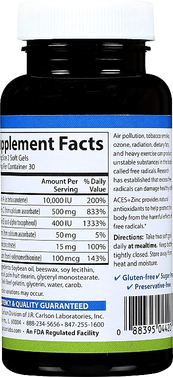 Пищевая добавка "Антиоксидант" - Carlson Labs Aces + Zn Antioxidant — фото N2