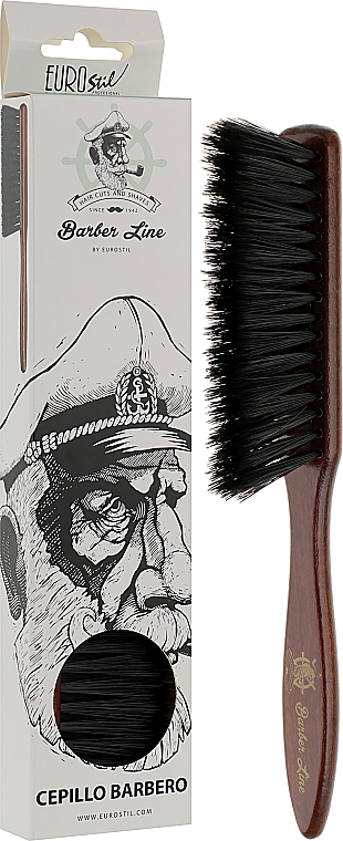 Пензлик-щітка з чорним м'яким ворсом - Eurostil Barber Line Madera Puas — фото N2
