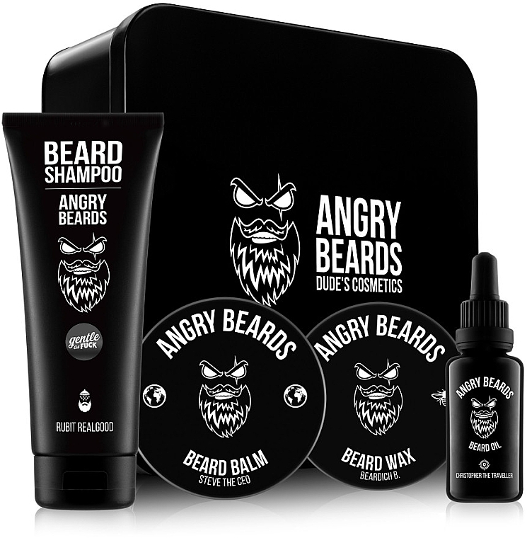 Набор - Angry Beards The Traveller (beard/sham/250ml + b/oil/30ml + b/balm/50ml + b/wax/30ml) — фото N1
