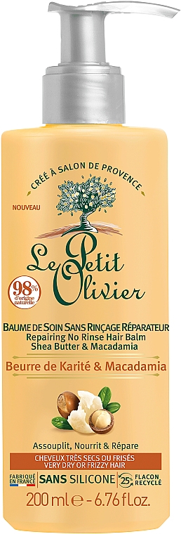 Відновлювальний бальзам для волосся - Le Petit Olivier Shea Butter & Macadamia Repairing No Rinse Hair Balm — фото N1
