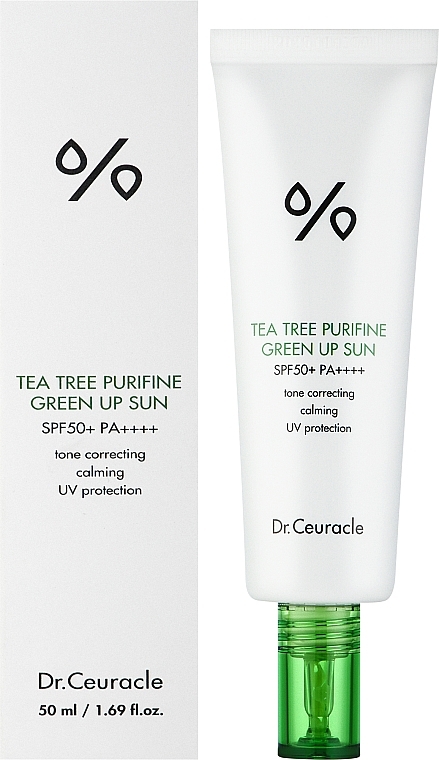 УЦЕНКА Солнцезащитный крем для лица - Dr. Ceuracle Tea Tree Purifine Green Up Sun SPF50+ PA++++ * — фото N2