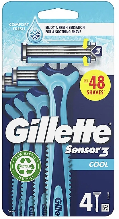 Одноразовые мужские бритвенные станки, 4 шт. - Gillette Sensor3 Cool — фото N1