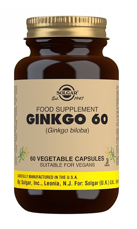 Дієтична добавка "Гінкго білоба" - Solgar Ginkgo 60 Vegetable Capsules — фото N1