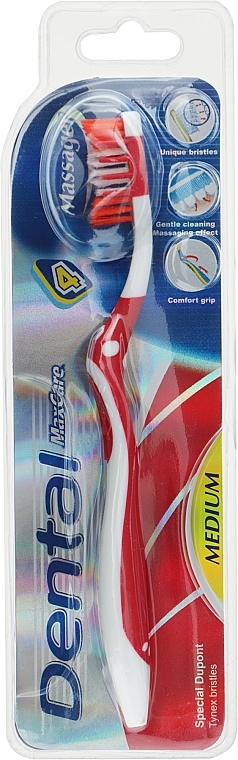 Зубна щітка "Massager", середня, было-червона - Dental Max Care Toothbrus — фото N1