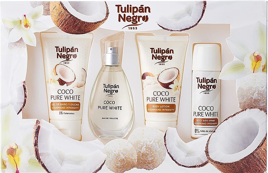 Tulipan Negro Coco Pure White - Набор (edt/50ml + b/spray/50ml + sh/gel/75ml + b/lot/75ml)  — фото N1