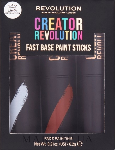 Набір стіків для макіяжу - Makeup Revolution Creator Fast Base Paint Stick Set White, Red & Black — фото 6.2g