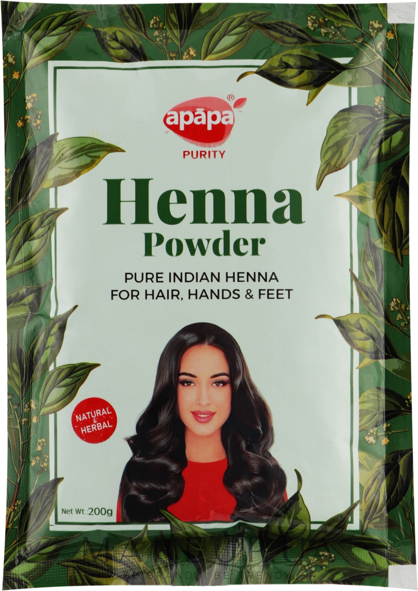 Натуральний порошок хни для фарбування волосся та шкіри (мехенді) - Apapa Purity Henna Powder — фото 200g