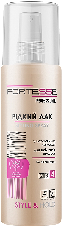 Рідкий лак для волосся, ультрасильна фіксація - Fortesse Professional Style Hairspray Ultra Strong