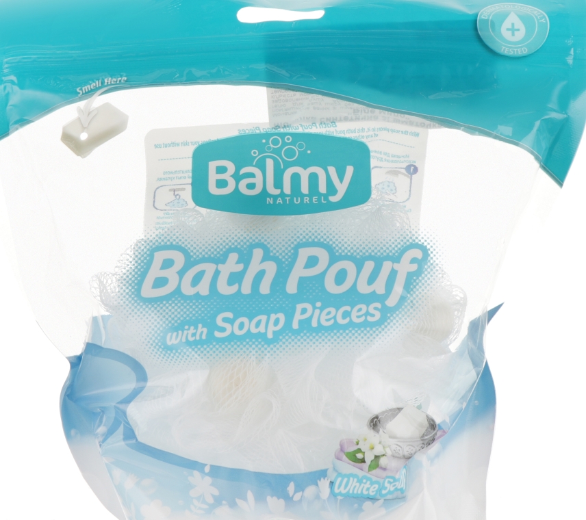 Тревел-мочалка с кусочками мыла без ароматизаторов - Balmy Naturel Bath Pouf With Saop Pieces