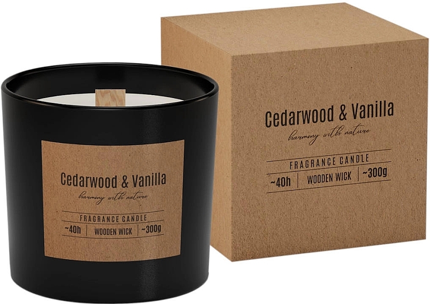 Ароматическая свеча с деревянным фитилем, в круглом стакане - Bispol Fragrance Candle Cedarwood & Vanilla — фото N1
