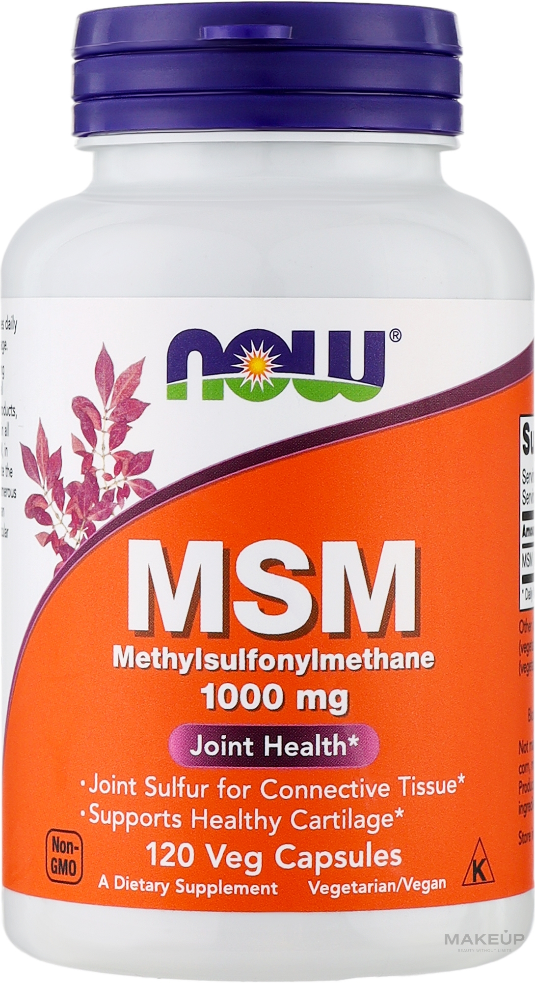 Пищевая добавка "Метил-сульфонил-метан" в капсулах, 1000 мг - Now Foods MSM Methylsulfonylmethane — фото 120шт