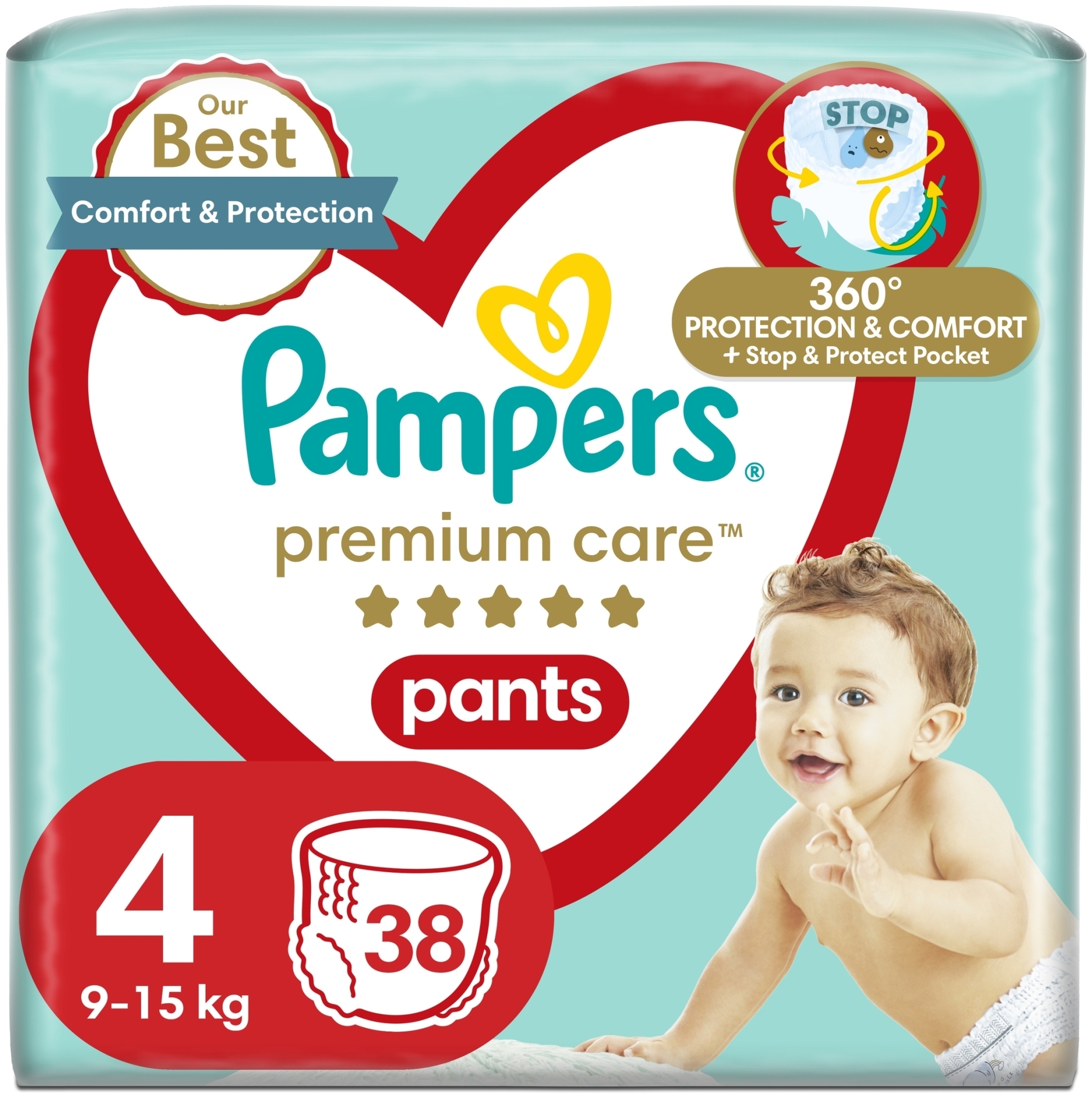 Підгузки-трусики Premium Care Pants Maxi 4 (9-15 кг), 38 шт - Pampers — фото 38шт