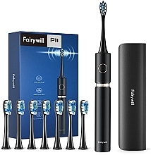 Парфумерія, косметика Электрическая зубная щетка, черная - Fairywill P11 Black Electric Toothbrush With 8 Bursh Heads & Travel Case