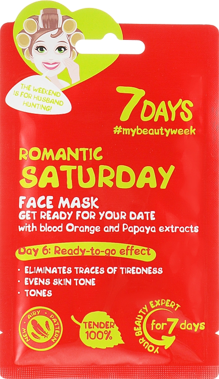 Маска для лица "Романтическая суббота" с красным апельсином и папайей - 7 Days Face Mask — фото N1