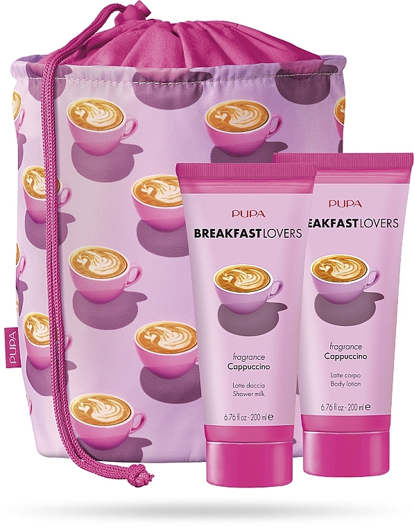 Набор - Pupa Breakfast Lovers Cappuccino Kit 1 (sh/milk/200ml + b/lot/200ml + bag) — фото N1