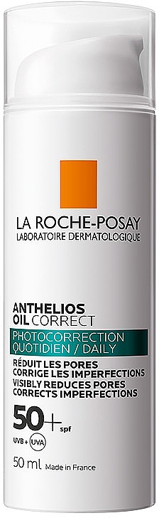 Сонцезахисний корегуючий гель-крем для щоденного догляду за проблемною шкірою обличчя, схильною до жирності та недосконалостей, дуже високий ступінь захисту SPF50+ - La Roche-Posay Anthelios Oil Correct — фото N1