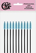 Набір щіточок для брів та вій CS25, чорна ручка, блакитний, 10 шт.   - Cosmo Shop — фото N1