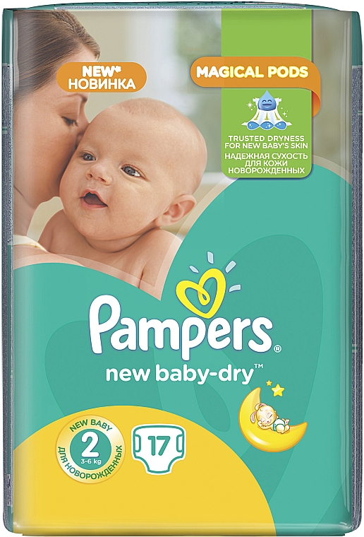 Підгузки New Baby-Dry Розмір 2 (Mini) 3-6 кг, Мікро 17 шт - Pampers — фото N2