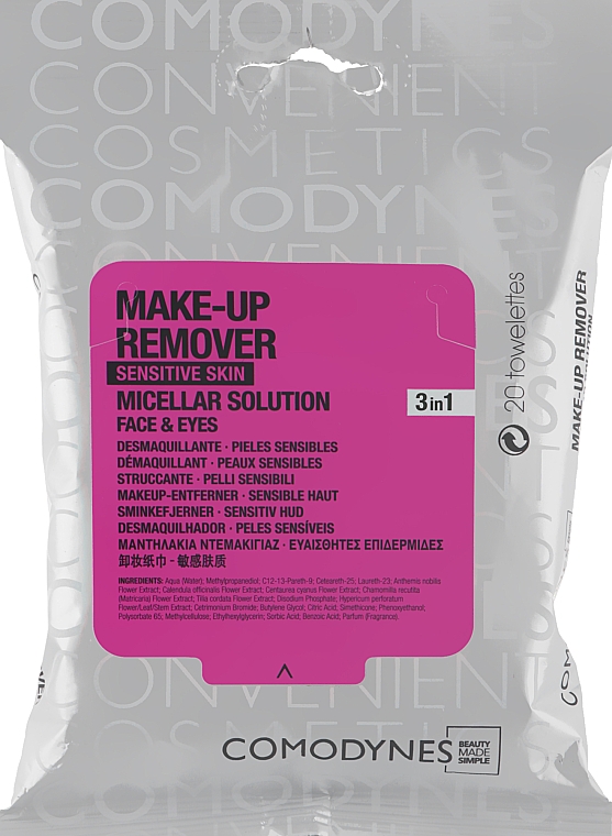 Міцелярні серветки для зняття макіяжу, для чутливої шкіри - Comodynes Make-Up Remover Sensitive Skin — фото N1