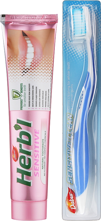 Набор "Sensitive", салатовый - Dabur Herb`l (toothbrush/1шт + toothpaste/150g) — фото N2
