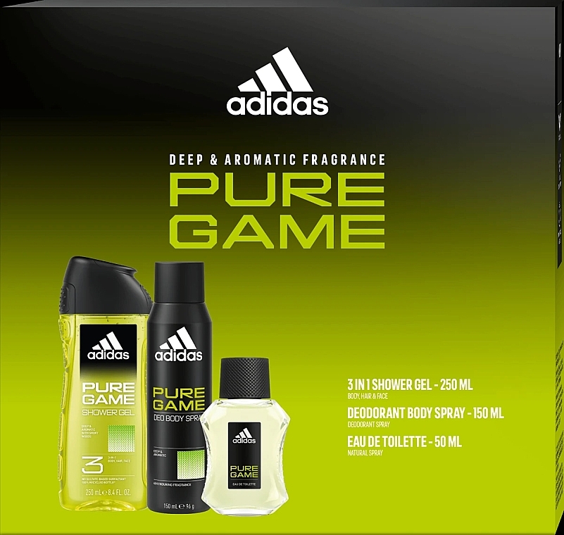 Adidas Pure Game - Набір (edt/100ml + deo/150ml + sh/gel/250ml) — фото N1