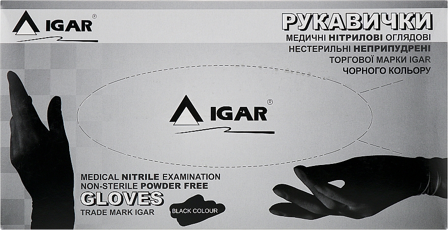 Перчатки нитриловые, без пудры, размер L (8-9), 100 шт, черные - Igar