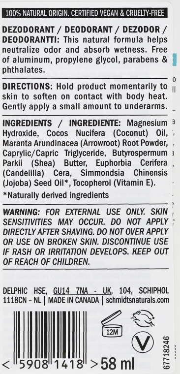 Натуральный дезодорант - Schmidt's Deodorant Sensitive Skin Fragrance Free Stick — фото N5