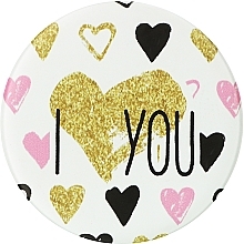 Парфумерія, косметика Дзеркало кругле "I Love YOU", у металевій оправі, 7 см, золотистий принт - Cosmo Shop