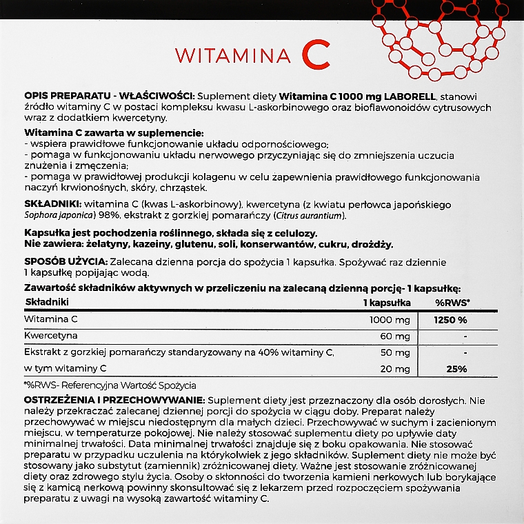 Пищевая добавка "Витамин C 1000 mg", в капсулах - Laborell — фото N2
