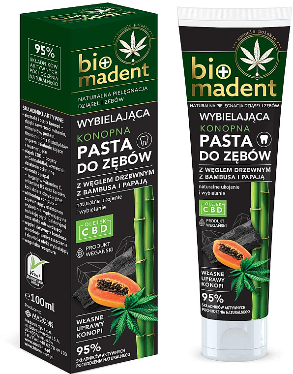 Отбеливающая зубная паста с углем и папайей - Bio Madent — фото N1