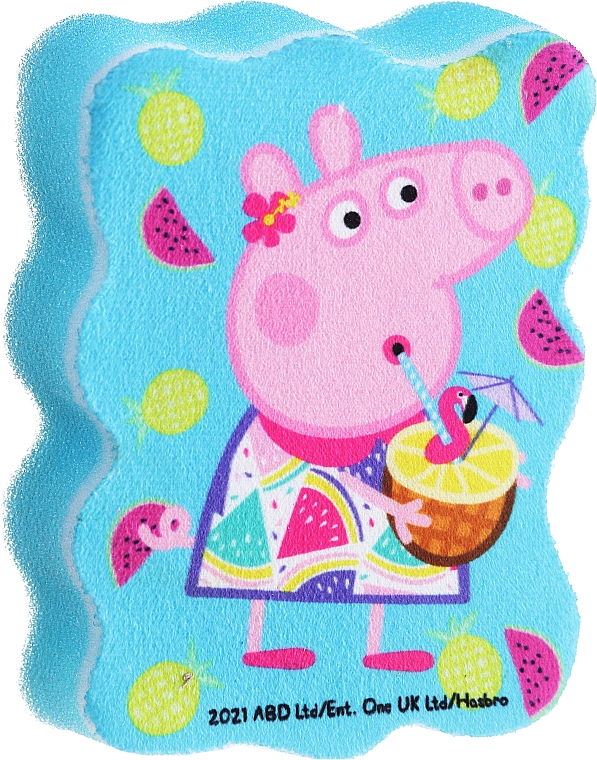 Мочалка банна дитяча "Свинка Пеппа", Пеппа з коктейлем, блакитна - Suavipiel Peppa Pig Bath Sponge — фото N1