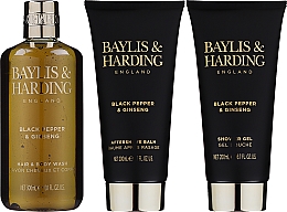 Набор - Baylis & Harding Signature Men's Black Pepper & Ginseng 3 Piece Set (hair/body/wash/300ml + a/sh/balm/200ml + shawer/gel/200ml) — фото N2