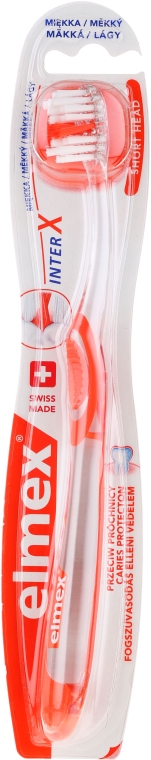 Мягкая зубная щетка, прозрачная с оранжевым - Elmex Toothbrush Caries Protection InterX Soft Short Head — фото N1