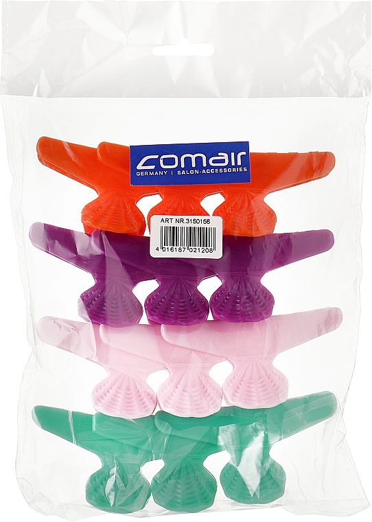 Шпильки-краби пластикові різнокольорові "Fashion Hair", фіолетовий + рожевий + помаранчевий + бірюзовий - Comair — фото N2