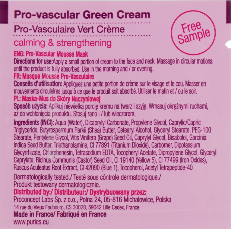 Зелёный крем - Purles Redness Stop System Pro-Vascular Green Cream 148 (пробник) — фото N2