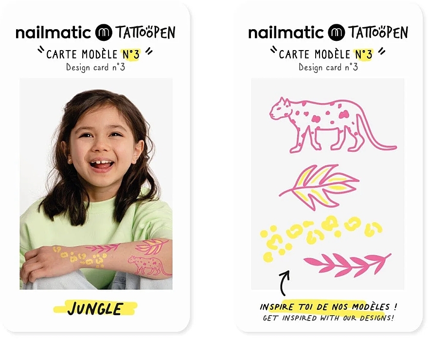 Набір для тимчасових тату - Nailmatic Tattoopen Duo Set Jungle (pen/2x2.5g + kards/4pcs) — фото N2
