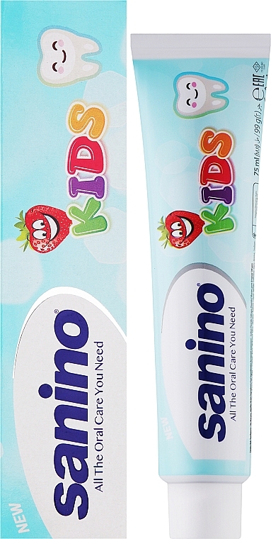 Зубна паста "Дбайлива турбота для дитячих зубів" з полуничним смаком - Sanino Kids — фото N2
