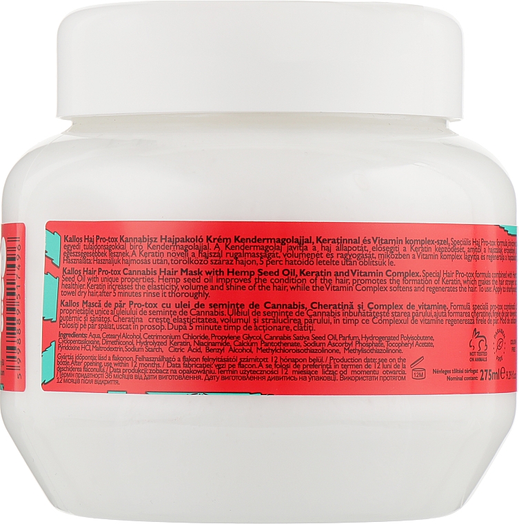 Маска для волосся з олією насіння конопель, кератином і вітамінним комплексом - Kallos Cosmetics Hair Pro-Tox Cannabis Mask — фото N2
