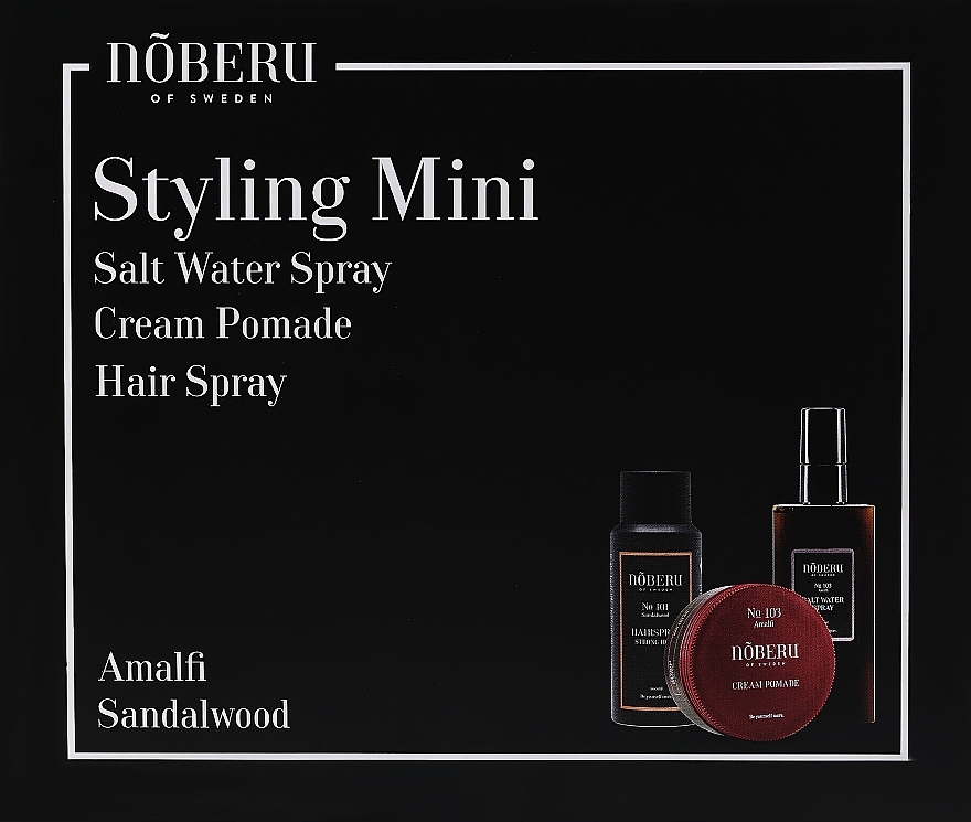 Набор - Noberu Of Sweden Styling Mini (hair/pomade/80 ml + hair/spray/100 ml + hair/salt/spray/100 ml) — фото N1