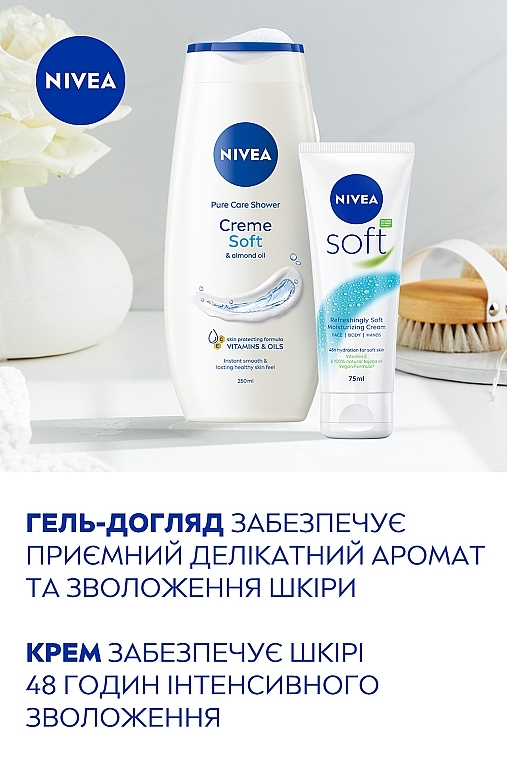 Набір жіночий - NIVEA Soft Care 2024 (sh/gel/250ml + cr/75ml) — фото N6