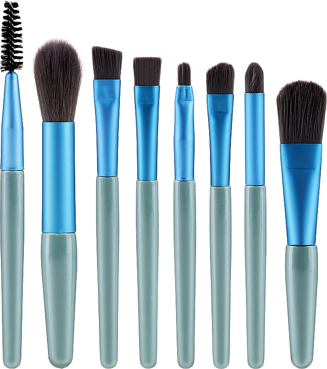 Набор кистей для макияжа в футляре, 8 шт., серо-голубой - Lewer — фото N1