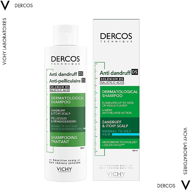 Шампунь против перхоти интенсивного действия для нормальных и жирных волос - Vichy Dercos Anti-Dandruff Advanced Action Shampoo — фото N2