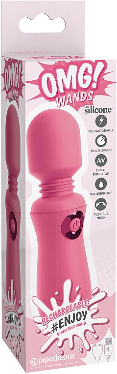 Вибратор - PipeDream OMG! Wands #Enjoy Rechargeable Vibrating Wand Pink — фото N1