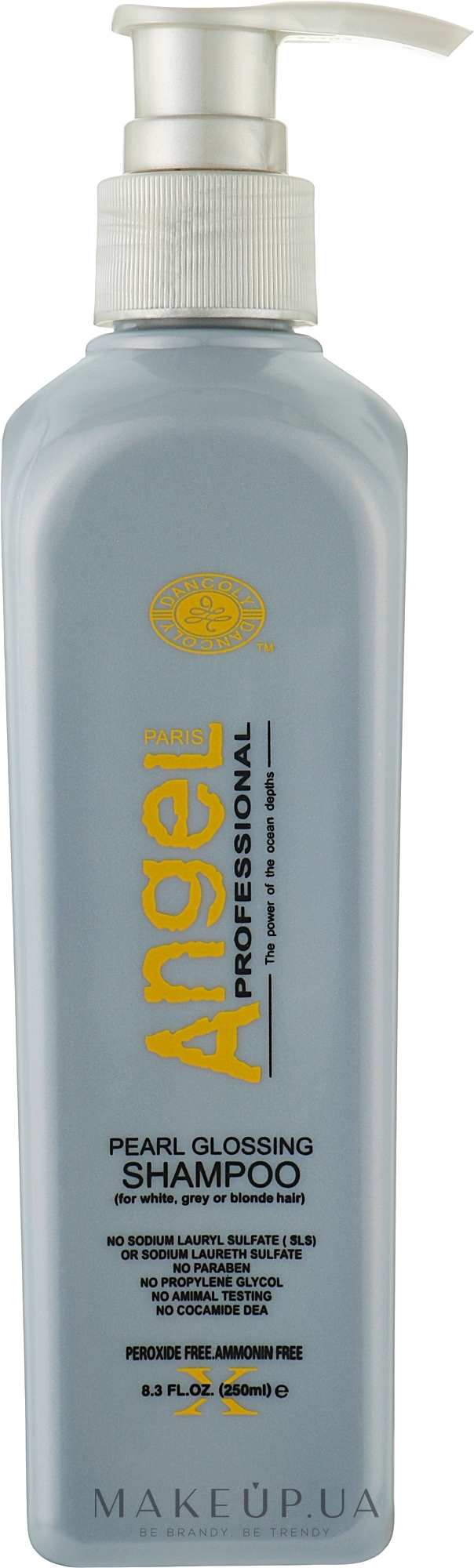 Шампунь, придающий серебристый оттенок обесцвеченным, блондированным и седым волосам - Angel Professional Paris Perl Glossing Shampoo — фото 250ml