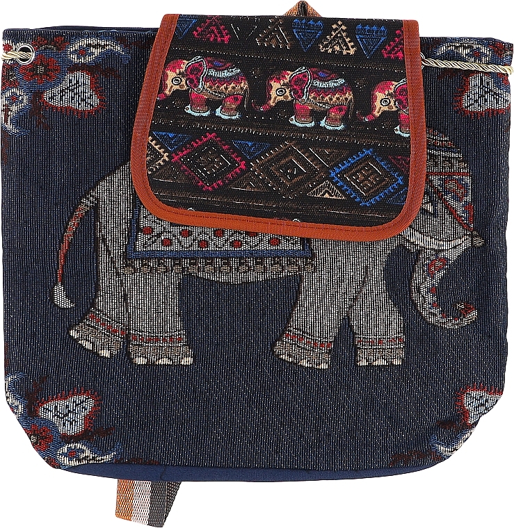Рюкзак-мешок из ткани CS10988DB, с принтом слоны, темно-синий - Cosmo Shop — фото N1