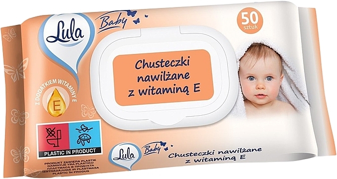 Дитячі вологі серветки з вітаміном E, 50 шт. - LULA Baby — фото N1