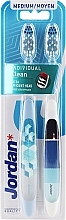 Парфумерія, косметика Зубні щітки, середні, блакитна з кубиками + біла з плосами - Jordan Individual Clean Medium